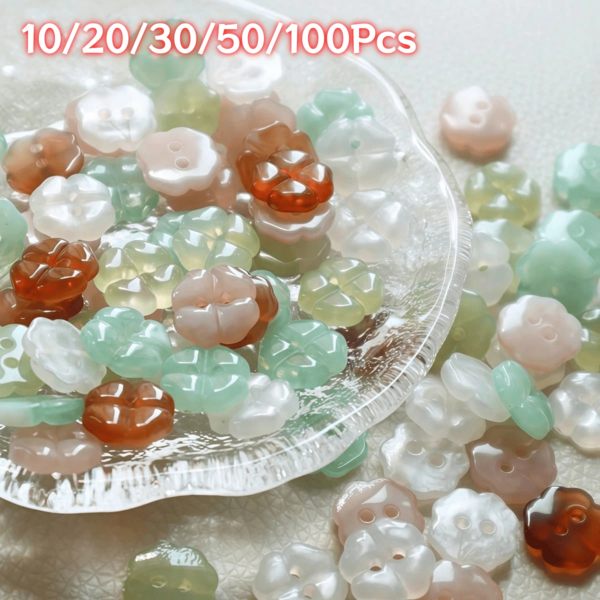 10/20/30/50/100入 冰透四瓣花形散珠，多色混裝穿孔小花隔珠，手工DIY珠飾髮夾手鍊項鍊珠寶配件材料包，隨機混色