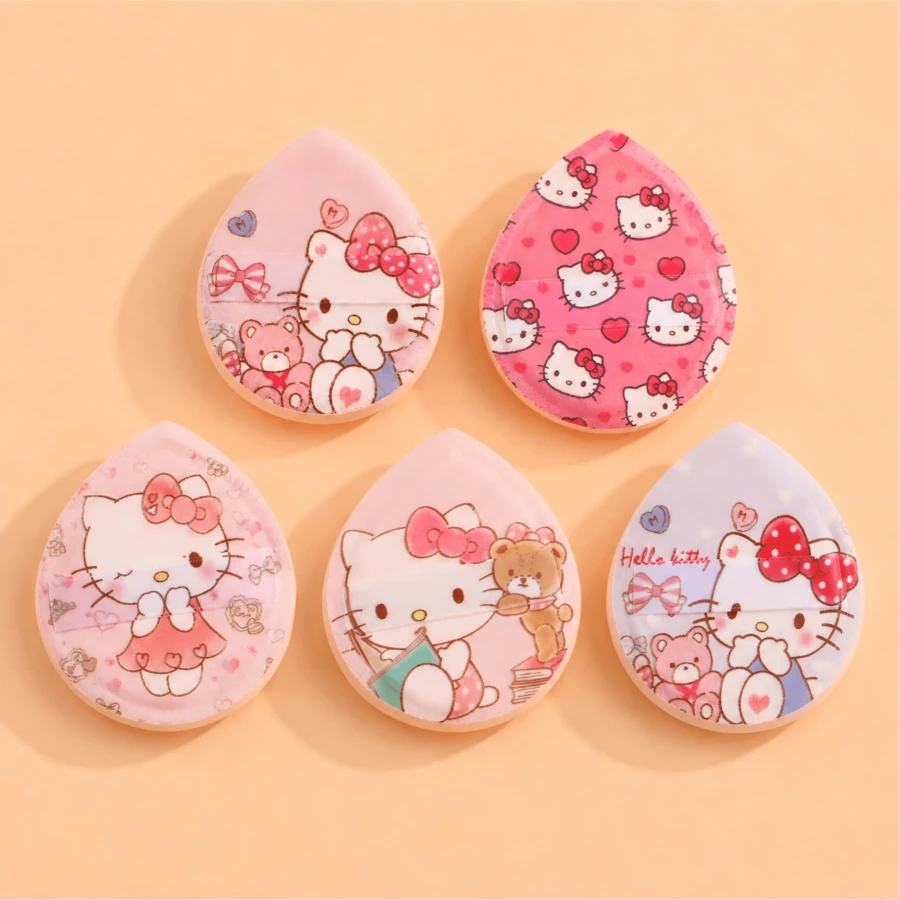 Set de esponjas de maquillaje MINISO Sanrio Hello Kitty, esponja cosmética linda y suave para una base impecable, regalo perfecto de regreso a la escuela para la rutina de maquillaje diaria, herramienta de belleza esencial para la habitación del dormitorio - Multicolor - Ver 1
