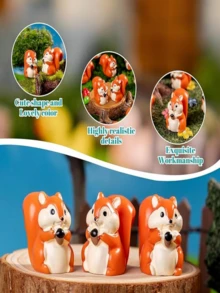 Resin Mini Squirrel Figurine, Micro Landscape DIY Decor Accessory, Home Desktop, Bookshelf, Garden Decoration Craft - Multicolor - View 7