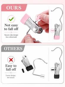 Premium Stainless Steel Clothes Clips, Adjustable Metal Pants Hanger With Clips, Laundry Pegs With Hooks, Portable Hanging Clothes Clips For Clothing Decoration, Holiday Decor, Pants And Skirt Hanger With Clips, Spring, Minimalist, Summer Tops - Multicolor - View 4