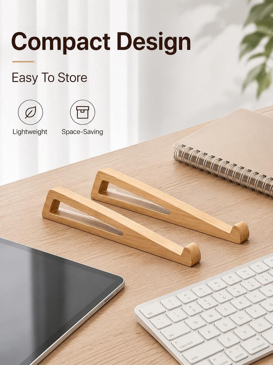 Set 2 Buah Dudukan Laptop Kayu, Penyangga Laptop Portabel Minimalis, Serat Kayu Alami, Penopang Meja Ergonomis, Cocok Untuk Laptop, Tablet, Kantor Rumah, Belajar, Ruang Kerja, dan Penggunaan Sehari-hari - Dudukan laptop - View 1
