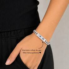 Pulseira Adulto Olhar Bebê+Frase Personalizado Gravação Grátis Presente Prata Dourado - prata frente olhar2 - Visão 6