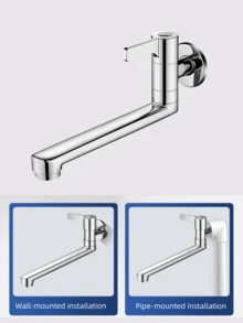 1pc Wall Mounted Stainless Steel Tap Extension Arm, Polished Single Handle Cold Water Faucet, 360° Rotatable Spout, 20-30cm Multi Size, Anti-Splash Sink Accessory - Multicolor - View 8