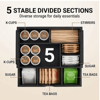 Manovix Organizer Bar Kopi Kayu Hitam Gaya Rumah Pertanian – Penyimpanan Multifungsi untuk Sudut Kopi & Kotak Teh. Tersedia dalam 1 atau 2 Tingkat. Desain Pegangan yang Ramping, Organizer Stasiun Kopi yang Sempurna untuk Meja Dapur & Dekorasi Kantor. - Kayu - View 10