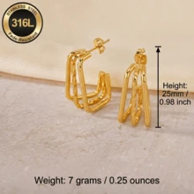 High Quality Stainless Steel Pendant Earrings, High Polished Natural Finish, Hypoallergenic 316L Ear Posts, Unique Design, Unisex Jewelry Earrings - A - View 3