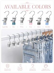 Premium Stainless Steel Clothes Clips, Adjustable Metal Pants Hanger With Clips, Laundry Pegs With Hooks, Portable Hanging Clothes Clips For Clothing Decoration, Holiday Decor, Pants And Skirt Hanger With Clips, Spring, Minimalist, Summer Tops - Multicolor - View 9