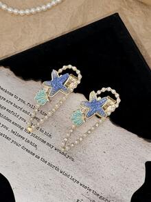 1PC Alloy Starfish Shell Rhinestone Pearl Hair Clip Women Ocean Bang Side Clip Beach Daily Hair Accessory - Blue - View 6