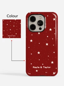 1pc Minimalist Star Pattern Full-Screen Custom Color Personalized 2-In-1 Glossy Film Hard Shell Protective Phone Case Compatible With Apple 11/12/13/14/15/16 17 Pro Max A14 A15 A16 A17 S25 S24 S23 S22 S21 - Multicolor - View 3