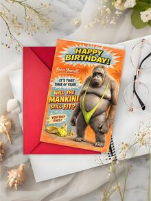 1 pieza Tarjeta de felicitación de cumpleaños divertida con sobre - "¿SEGUIRÁ QUEDANDO BIEN EL MANKINI?" Regalo perfecto para él, tarjeta con texto, mensaje humorístico, tarjeta de felicitación con página interior en blanco - Y - Ver 4