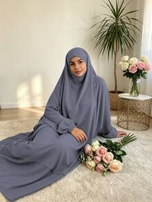 2件組 Nida面料女款寬鬆舒適Khimar長袍套裝，適合日常外出與祈禱穿著，四季皆宜，穆斯林伊斯蘭服飾Khimar頭巾祈禱吉爾巴布 - 彩色 - 查看 17