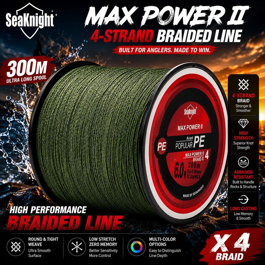 SeaKnight Braided Fishing Line, 4-Strand 300m Green Fishing Line, 8-80lb - Multicolor - View 1