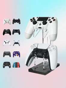 Dual Controller Stand, Game Controller Holder, Dual Control Bracket, Compatible With PS4/PS3/, One, Desktop Game Pad Stand And Accessories, Building Your Gaming Fortress - Transparent - View 3