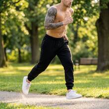 Fleece-Lined Jogger Pants, Skinny Slim Fit, For Weight Training, Winter, Gym, Fitness, With Pocket, Unisex, All Sizes: Winter, Autumn/Spring/Summer, Autumn/Spring/Summer - 黑色 - 查看 3