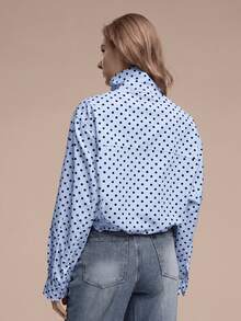 HZXVIC Women's New Contrast Color Polka Dot Casual Jacket, With Drawstring Zipper, Stand Collar, College Style, Spring Vacation - Blue - View 7