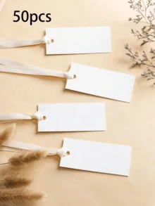 1/25/50pcs Blank Name Cards With Satin Ribbon Hooks, Wedding Chair Reservation Cards With Ribbons, Gift Tags, Wedding Reception Desk Cards, Wedding Party Anniversary Desk Cards, Reserved Seating For Wedding Ceremonies And Party Events - Multicolor - View 10