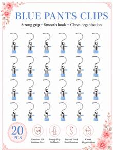 Premium Stainless Steel Clothes Clips, Adjustable Metal Pants Hanger With Clips, Laundry Pegs With Hooks, Portable Hanging Clothes Clips For Clothing Decoration, Holiday Decor, Pants And Skirt Hanger With Clips, Spring, Minimalist, Summer Tops - Multicolor - View 18