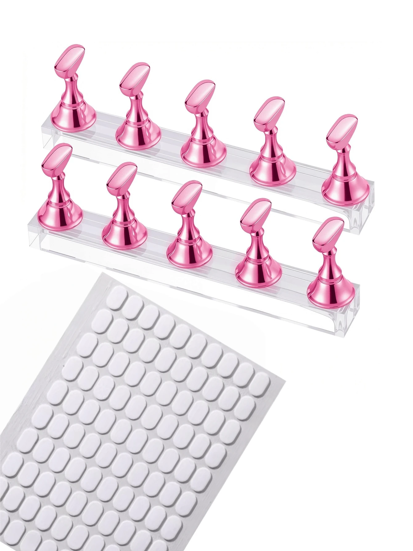 1 Box Set/2 Box Set Acrylic Nail Art Practice Stand With Double-Sided Adhesive Nail Holder, Press-On Magnetic Nail Tip Practice Rack, Reusable Nail Practice Hand Tray, Pre-Coated Nail Art Display Stand - Multicolor - View 1