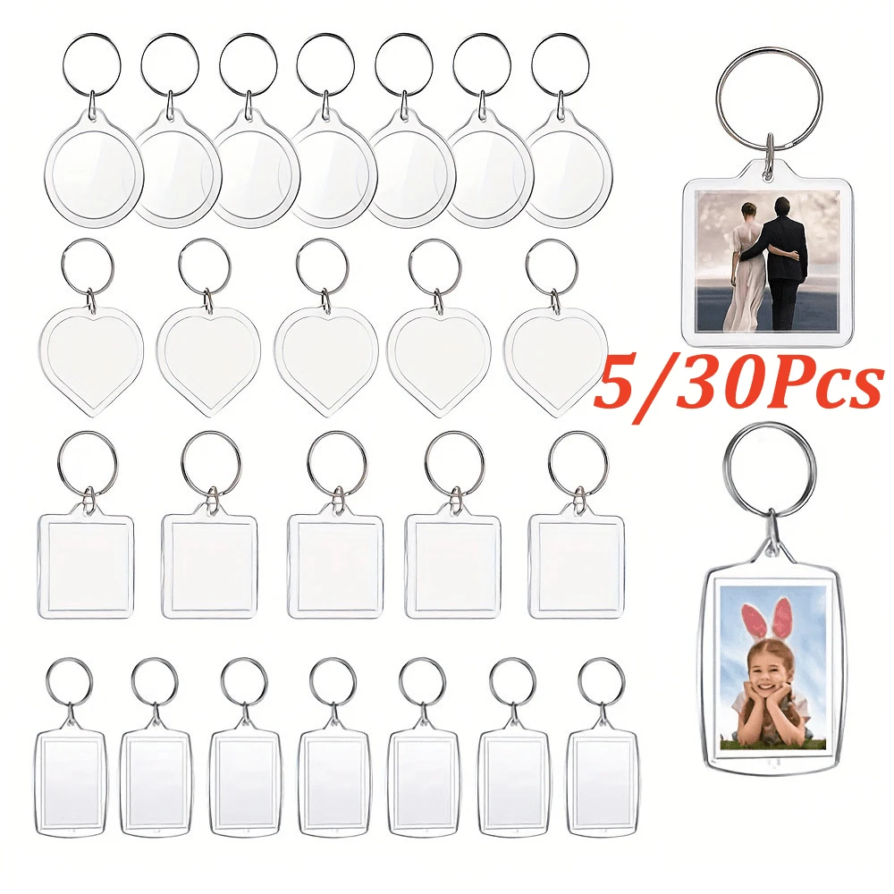 5/30 piezas Llavero con marco de foto de acrílico, pegatina de cabeza grande, inserto de foto, soporte de foto, colgante de anillo de llave rectangular, para decoración colgante DIY de marco de foto de doble cara