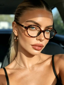 1pcs Casual PC(Polycarbonate) Women's Plain Lens Glasses Oval Frame Letter Decor Temple Y2K Fashion Item Daily Casual Versatile Fashion Item Party Gathering Street Style - Tea Bean Flower - View 8
