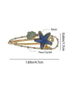 1PC Alloy Starfish Shell Rhinestone Pearl Hair Clip Women Ocean Bang Side Clip Beach Daily Hair Accessory - Blue - View 11