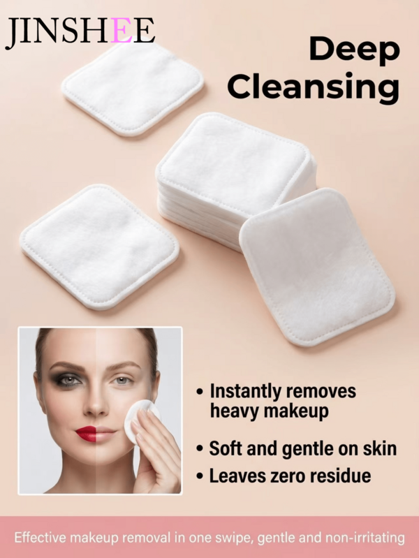 JINSHEE - Natürliches Baumwoll-Make-up-Entfernungspad ohne Vlies, mit Druckrand und Reißfunktion, mehrschichtig verdickt. Starke Make-up-Entfernung. Hochabsorbierend, sanftes Hautgefühl ohne Reizungen, Ein-Schritt-Reinigung und Hautpflege Make-up-Pad, weiches Handtuch, Beauty-Tool