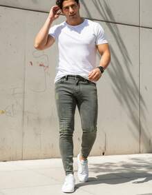 Premium Basic Skinny Jeans 017 2% Elastane - 橄欖綠 - 查看 10