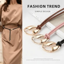 1 Elegant Dress Belt, Thin PU Belt With Gold Buckle - A - View 1