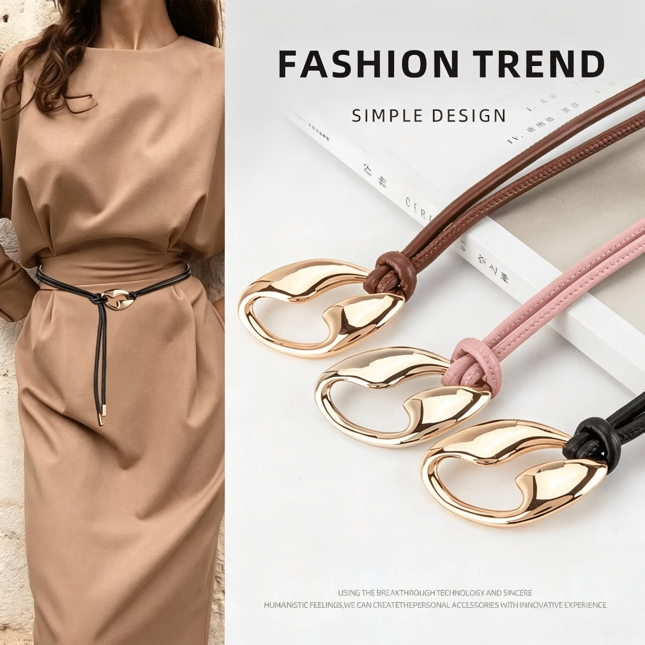 1 Elegant Dress Belt, Thin PU Belt With Gold Buckle - A - View 1