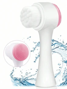 Double-Sided Double-Ended Facial Cleansing Brush, 2 Colors Available (Blue And Pink) Soft Bristle Silicone Face Brush, Manual Deep Pore Cleansing Brush, Blackhead Removal Facial Cleansing Tool, Suitable For Sensitive Skin/Home/Travel, Facial Skincare Tool - Multicolor - View 10