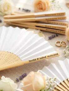 1/10/30/60/100/120pcs Customized Laser Engraved Personalized Hand Fans, Wedding Guest Favors, Bridal Shower Gifts - Multicolor - View 3