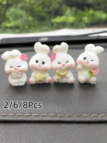2/6/8 chiếc trang trí xe hơi hình thỏ nhỏ bằng nhựa resin, trang trí bàn làm việc, tiểu cảnh mini, thỏ động vật, phụ kiện sáng tạo vườn thỏ dễ thương bằng nhựa resin kèm keo không để lại dấu, trang trí bảng điều khiển, vị trí ngẫu nhiên - trắng - Xem 2