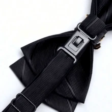 Fashionable Men's Metal Branch Embellished Bow Tie, Suitable For Groom Wedding Banquet Party, Suit Accessory, Striped Black Bow Tie - Black - View 3