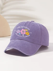 1件時尚極簡水洗棒球帽，四季通用裝飾風格「THE SUNSHINE SUCH CUTE BEAUTY FLOWER」印花圖案，送給家人與朋友的禮物 - 水洗帽 - 查看 3