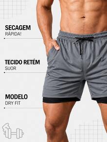 Men's 2-In-1 Running Shorts With Cell Phone Pocket For Training, Gym, Fitness, Comfortable, Quick-Drying - Grey - View 5