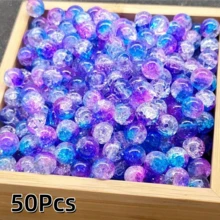 50顆 8mm 水晶玻璃珠 北極光藍色 裂紋圓珠 DIY 手工珠寶 手鍊項鍊耳環製作 - 彩色 - 查看 19
