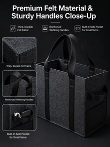 Collapsible Felt Car Trunk Organizer, Large Capacity Multi-Pocket Storage Bag With Durable Handles For Auto Interior - A - View 4