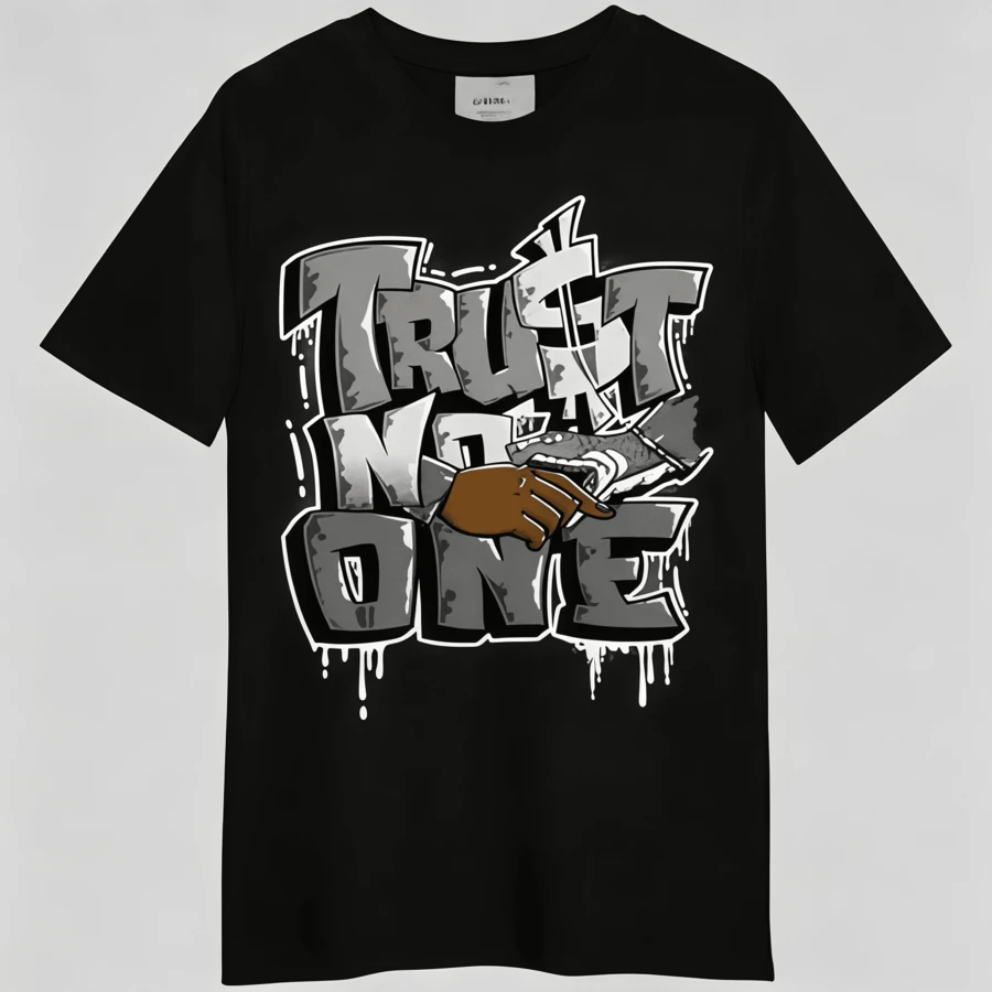 [100% Cotton] Knitted T-Shirt With Graffiti And Banknote Print, Street Art And Graffiti. - Black - View 1