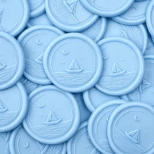 20入 3D 浮雕帆船圖案自黏式蠟封貼紙，適用於禮物、婚禮邀請函、信封封口 - 藍色 - 帆船-藍色 - 查看 1