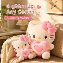 Hasbro 1 pieza Muñeca de peluche Sanrio Hello Kitty abrazando un corazón, muñeca de gato con lazo lindo, regalo de cumpleaños para niñas, almohada de peluche de gato KT con forma de corazón, 30/40cm decoración del hogar, muñeca de consuelo - Multicolor - Ver 2