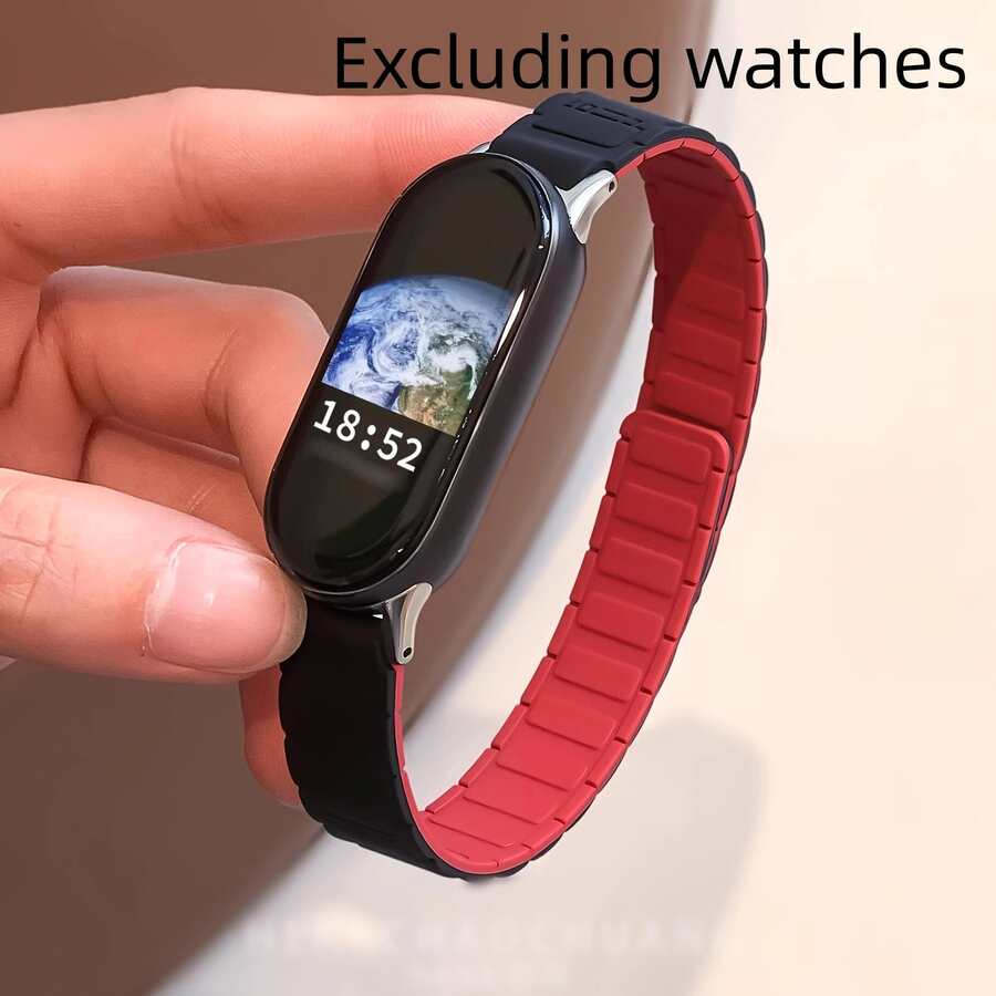 Armored Full Magnetic Silicone Watch Band, Compatible With Xiaomi Band 10/9/8, NFC Version Compatible, Quick Release Magnetic Strap, Strong Magnetic, Double-Sided Dual-Color, Fashionable Versatile Men's Women's Couple's Wristband, Smart Sports Watch Replacement Accessory