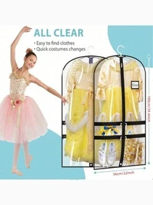 2/5 pezzi Borse trasparenti per costumi da ballo con 4 tasche, adatte per ballerini; Borsa per costumi da ballo da 40 pollici per bambini, adatta per viaggi e competizioni di danza; Può appendere e conservare abiti, uniformi e altri indumenti; Borsa nera anti-polvere, materiale in poliestere; 1 pezzo Borsa anti-polvere | Copertura anti-polvere extra grande e spessa; Borsa per conservare abiti da ballo per ragazze - nero - Visualizzare 1