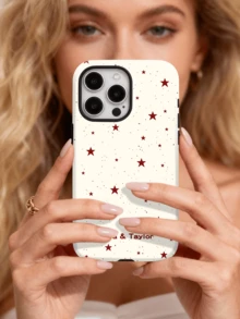 1pc Minimalist Star Pattern Full-Screen Custom Color Personalized 2-In-1 Glossy Film Hard Shell Protective Phone Case Compatible With Apple 11/12/13/14/15/16 17 Pro Max A14 A15 A16 A17 S25 S24 S23 S22 S21 - Multicolor - View 5