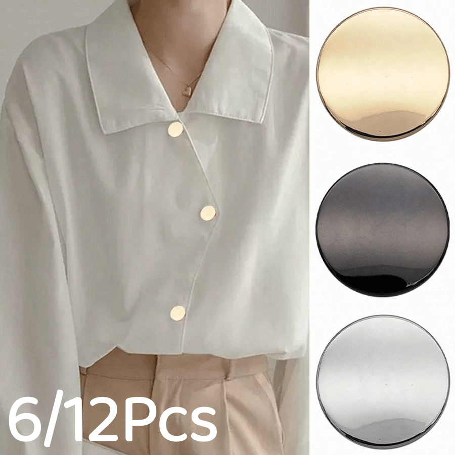 6/12Pcs Minimalist Elegant Mirror High-Leg Metal Buttons, Unisex Hand-Sewn Multi-Specification Buttons For Shirts, Dresses, Jackets, Coats And Pants
