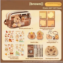 Capybara‑Print Pen Bag, Large‑Capacity Transparent Stationery Pouch With Handle, Multifunctional Pencil Case In Maillard‑Inspired Tones - Brown - View 17