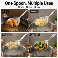 Stainless Steel Strainer + Large Frying Scoop, 2-In-1 Pasta Strainer And Frying Scoop, Kitchen Accessories, Essential Kitchen Tool Gift, Space-Saving Kitchen Storage, Christmas Kitchen Gift - Silver - View 6
