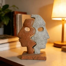 Puzzle facial bicolore décoratif, sculpture de visage abstrait en résine, ornement de bureau d'art moderne, décoration d'intérieur créative et esthétique pour le salon, la chambre, le bureau, cadeau de décoration d'intérieur à la mode - Multicolore - Voir 12