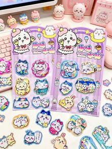 Pegatinas de sello con expresión de dibujos animados divertidos 3D, calcomanías de textura de cristal de colores para diario, decoración de papelería DIY, pegatinas de recompensa de marca diaria - Multicolor - Ver 6