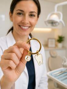 Llavero de diente personalizado como regalo para dentistas, decoración de billetera, llave de diente, anillo de llaves - dientes blancos - Ver 8
