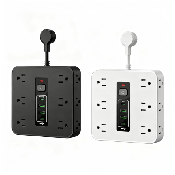 Regleta de alimentación multi-toma con protección contra sobrecarga, protector contra sobretensiones, 12 tomas AC + 2 puertos USB + 2 puertos Type-C para hogar, oficina y dormitorio
