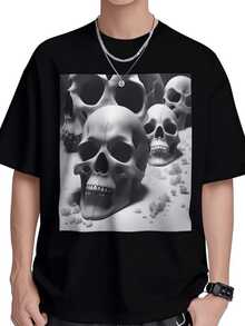 Three-Dimensional Skulls Symbolize Inner Strength And Reflection On Life. Modern And Comfortable Men's T-Shirt For Everyday Wear. - Black - View 1
